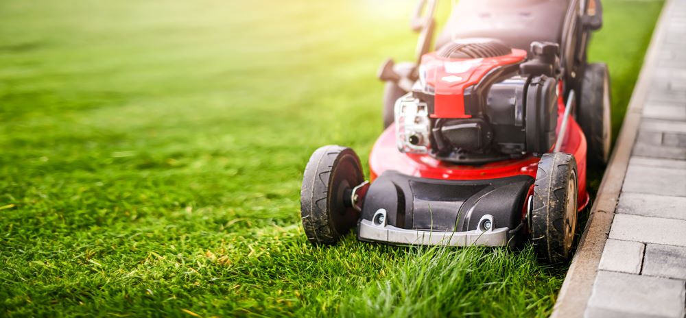 person using lawn mower